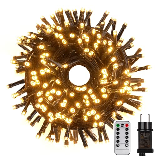 Tacobey LED Lichterkette Weihnachtsbaum Außen Innen mit Fernbedienung, 20M 200 LED Weihnachtsbeleuchtung Außen Strombetrieben, Timer, 8 Modi, Wasserdicht Weihnachten Deko Lichterkette Warmweiß von Tacobey