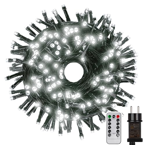 Tacobey LED Lichterkette Weihnachtsbaum Außen Innen mit Fernbedienung, 20M 200 LED Weihnachtsbeleuchtung Außen Strombetrieben, Timer, 8 Modi, Wasserdicht Weihnachten Deko Lichterkette Weiß von Tacobey