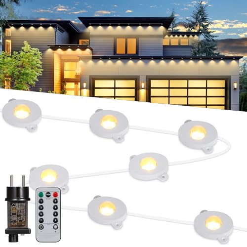 Tacobey Permanente Außenbeleuchtung Outdoor, 15M 36 LED Lichterkette Außen Trauflichter Strom, Weihnachtsbeleuchtung außen innen deko mit Fernbedienung, Timer, 8 Modi, Speicherfunktion - Warmweiß von Tacobey