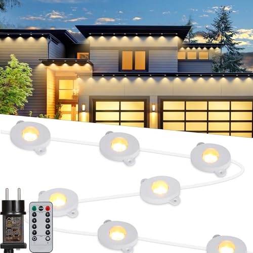 Tacobey Permanente Außenbeleuchtung Outdoor, 15M 36 LED Lichterkette Außen Trauflichter Strom, Weihnachtsbeleuchtung außen innen deko mit Fernbedienung, Timer, 8 Modi, Speicherfunktion - Warmweiß von Tacobey