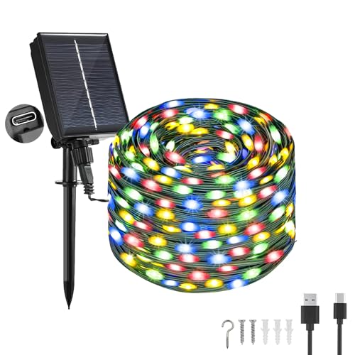 Tacobey Solar Lichterkette Aussen, 20M 200 LED【USB/Solarbetrieben】 Lichterkette Außen, 8 Modi, Wetterfest, Solarlichterkette für Outdoor Garten Balkon Deko - Bunt von Tacobey