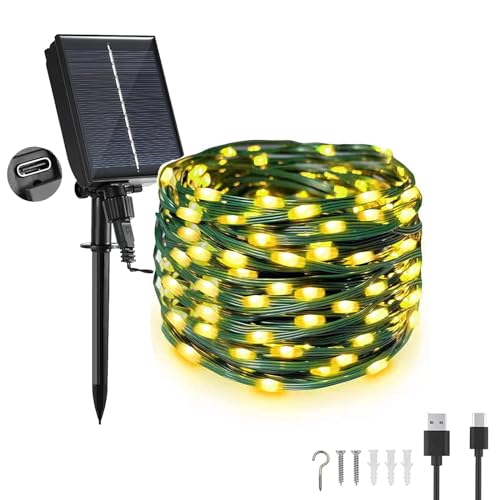 Tacobey Solar Lichterkette Aussen, 20M 200 LED【USB/Solarbetrieben】 Lichterkette Außen, 8 Modi, Wetterfest, Solarlichterkette für Outdoor Garten Balkon Deko - Warmweiß von Tacobey