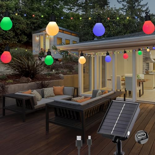 Tacobey Solar Lichterkette Außen Mit 20 Glühbirnen - 10M 100 LED Lichterkette Solar Aussen Wetterfest Bunt, 【USB/Solarbetrieben】 Solarlichterkette für Outdoor Terrasse, Balkon, Gärten Deko von Tacobey