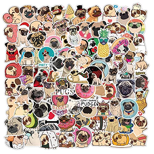 100 Stück Pug Aufkleber Niedliche Vinyl Sticker für Wasserflaschen, Tumbler, Gepäck, Skateboard, Stoßstange, Sammelalbum, Becher, Aufkleber, Geschenk für Kinder, Teenager, Erwachsene von Tacomexi