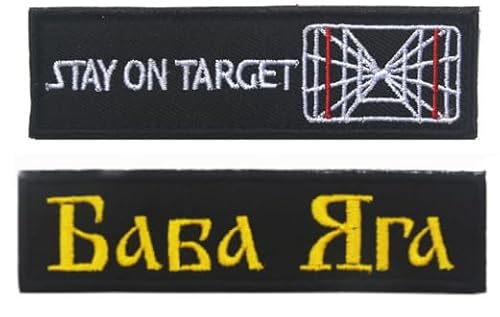 Aufnäher mit Aufschrift "Stay On Target & Russian Baba Yaga on Stickerei", Militär-Aufnäher, taktisches Emblem, bestickt, für Jeans, Jacken, Hüte, Jacken, Westen, 2 Stück von Tactical Emblem Applique