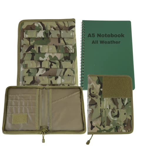 Wasserdichte Molle Notizblock Buchhalter Tasche für Notebook A5 Notizblock & Allwetter A5 Ordner Projekt Schreibblock 7 Taschen Taktische Notizbuch Karte Cover Binder Dokumententasche Armee Camo von Tactipro