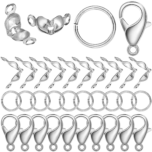 Tadipri 450 Stück Schmuckherstellungs Zubehör,Kettenverschluss,Verschlüsse Für Armbänder,Armband Verschluss,Einschließlich Offener Sprungringe, Karabinerhaken Und Perlenknotenabdeckungen Für DIY von Tadipri