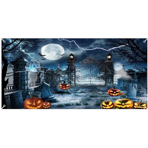 Halloween-Hintergrund 13,1 x 5,9 Fuß Hängende Polyester-Garagentorabdeckung Schreckliche Kürbis-Halloween-Türabdeckung für Garagentordekorationen Party-Hintergrund Stil 1, Garagentordekorationen von Tadoiooy