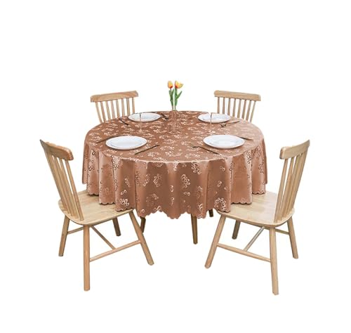 Runde Tischtuch runde Tischabdeckung PVC Tischtuch Ölklammer Tischdecke runde Tischdecke Ölschung Wachs Tischdecke Tischdecke Waschbare Ranken Barock für Küche Dinning Holiday Brown 180 cm von Tadoiooy