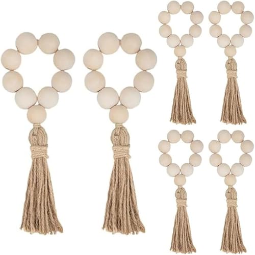 Serviettenringe Set von 6, Boho -Serviettenringe mit Holzperlen und Quastenseil für Boho -Tischdekor, Frühlingsbankett, Hochzeit, Weihnachtsfeier von Tadoiooy