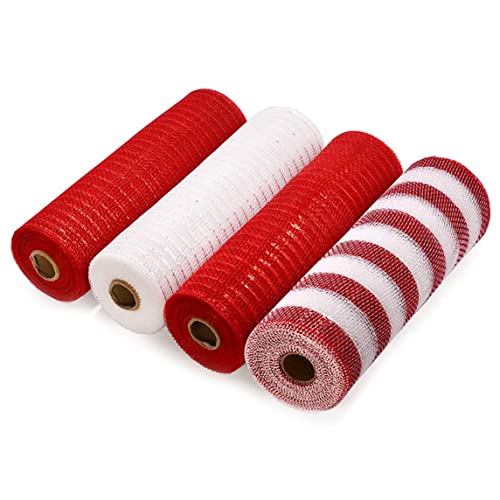 Tadoiooy 4 Rolls Weihnachtsbänder Dekoration, 10 Zoll 30 Fuß pro Roll Urlaubsnetzbänder, 4-Farben-Poly-Sacklap-Netz, DIY-Kranzzubehör, Mesh-Vorräte, 26x24 cm, Weihnachtsdekorationen von Tadoiooy