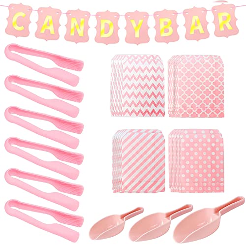 50 Stück Candy Bar Tüten Deko Set,Enthält 6 Stück Zuckerzange,3 Candybar Schaufel Und 1 Candy Bar Girlande Candy Bar Zubehör Candybar Deko Set Für Hochzeit Geburtstage Party Büfett Grill von Tadpolez