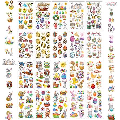 Taekooki 20 Blätte Easter Egg Stickers, Ostereier Aufkleber, Oster Sticker, Osterdekoration, Osterhasen Geschenk, Osterhasen Küken Blumen Osterdeko(Tattoo-Aufkleber) von Taekooki