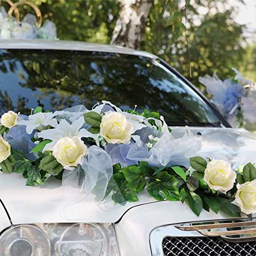 Taekooki Autoschmuck Hochzeit 2 Weiss Tüll, Auto Hochzeit Deko BrautPaar Hochzeitsauto Dekoration Wedding Autogirlande Hochzeitsdeko für Auto Hochzeit Deko Tischdeko Zimmerdeko von Taekooki