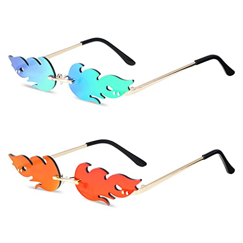 Tagaremuser 2 Stück Flammen Sonnenbrille, Flammen Brillen, Lustige sonnenbrille, Sonnenbrille Rave, Feuer Sonnenbrillen, Neuheit Partybrille für Maskerade Party Dekoration von Tagaremuser