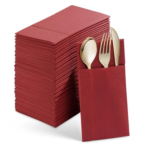 Tagtight 50 Pcs Einweg-Papierbestecktaschen, Stilvolle Besteckhüllen, Besteck Beutel Perfekt für Partys, Hochzeit Geschirr Messer Halter Tasche Tischdekoration, Hygienische (Rot, 40X40 cm) von Tagtight