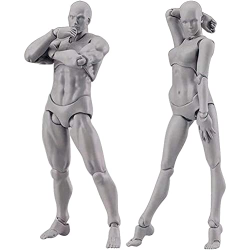 Tagtight Body Kun Puppe, Body Doll, Künstlerpuppe Blockhead Mannequin mit Gelenken, Zeichnungsfiguren für Figurmodell, Herren + Damen, Set (Grau) von Tagtight