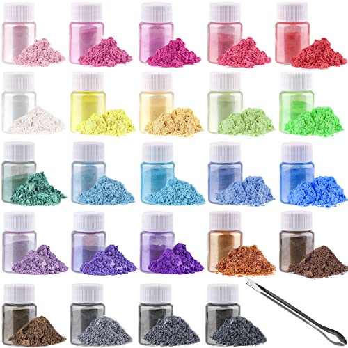 Tahbarshi Mica Pulver 24 Farben x 10 g, Natürliches Pigmentpulver für Epoxidharz, Kerzenherstellung, Seifenherstellung, Badebombe, Make-up, Nagelkunst, Malerei, Wachsschmelzen, Schleim von Tahbarshi