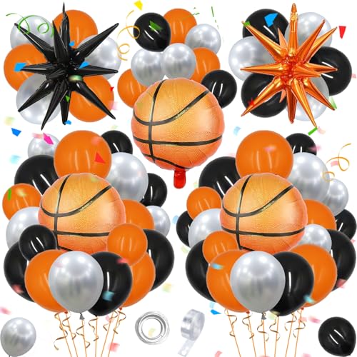 107 Stück Luftballon Girlande Luftballons Basketball mit Explosionsstern Luftballon Basketball Deko Geburtstag Folienballon Basketball Orange Silber Schwarz Ballon Basketball Geburtstag Party Supplies von TaimeiMao