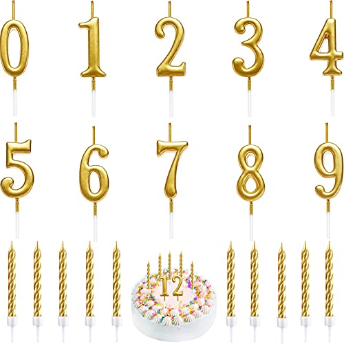 20 Stück Geburtstagskerzen,Nummer 0-9 Geburtstag Zahl Kerzen,10pcs Gold Spirale Kuchen Kerzen mit Halter,für Geburtstag Hochzeit Party Kuchen Dekorationen von TaimeiMao