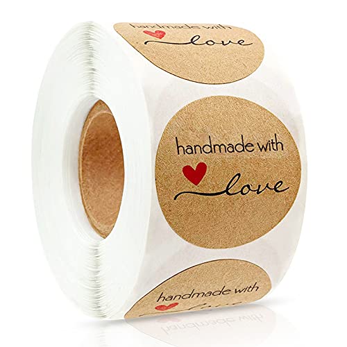 500 Stück Geschenkaufkleber,Kraft Selbstgemacht mit Liebe Aufkleber,Selbstgemacht mit Liebe Aufkleber,Made with love aufkleber,Runde Backaufkleber Kraft,Weihnachten&Geschenksticker für Hochzeit von TaimeiMao