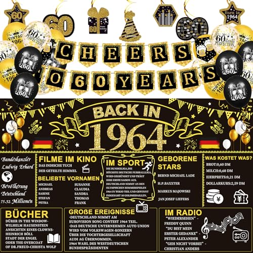 60 Geburtstag Deko Mann Frau 27 Stück, 1964 Geburtstag Deko mit Luftballons 60. Geburtstag und 60.Geburtstag Banner, Extra Große Back in 1964 Geburtstag Poster, Geschenk 60 Geburtstag von TaimeiMao