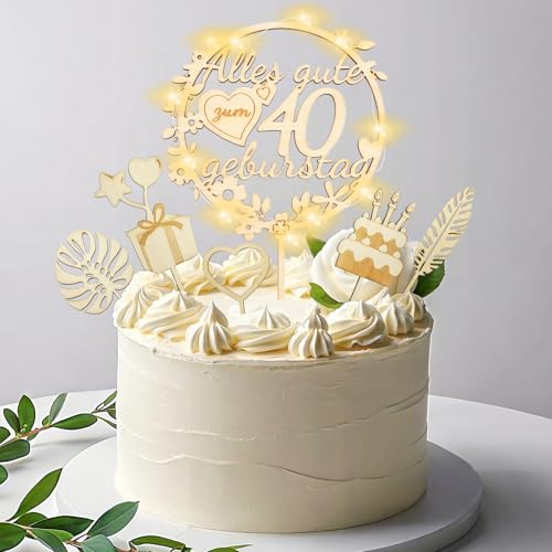 8 Stück Holz Happy Birthday Tortendeko Mit Led Lichterkette 40 Jahre Kuchendeko Geburtstag Happy Birthday Cake Topper Kuchendekoration Für Frauen Mann 40. Geburtstag Dekoration von TaimeiMao