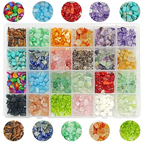 TaimeiMao Halbedelsteine Perlen mit Loch,24 Farben Naturform Perlen,Gemstone Chips Beads,Unregelmäßige Steinperlen,Edelsteinperlen,Edelsteine Beads 4-8mm für Schmuck,Halsketten,Armbänder,Ohrringe von TaimeiMao