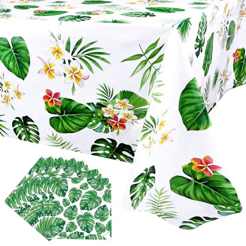 Hawaiian Luau Tischtücher,20 Hawaii Servietten Poolparty 33cm,Tropische Palmblätter Tischdecke Papierservietten Grün Blätter,Hawaii Party Deko,Tischdeko Hawaii Sommer Mottoparty Deko 86 x 51 IN von TaimeiMao