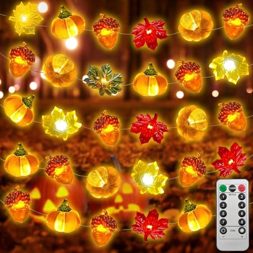 TaimeiMao Lichterkette Herbst, Herbst Deko Lichterkette,3 Meters 30 LED Eichel Kürbis Ahornblatt Lichterkette,Batteriebetrieben mit Timer 8 Modi,für Erntedankfest Weihnachten Geburtstag Party von TaimeiMao