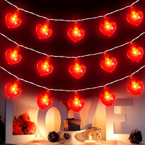 LED Lichterkette Herzen, Herzförmige Lichterkette mit Papier Herz Konfetti, Lichterkette Rot 3m Lichtlänge,für Valentinstag Dekoration, Hochzeit Jahrestag Party Deko von TaimeiMao