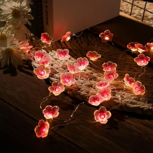 Lichterkette Kirschblüten, LED Lichterkette Blumen, 2m 20 LED lichterkette blumen, Kirschblüten-Lichterkette für Mädchen-Schlafzimmer, Innen/Außen Dekor Festival Licht für Hochzeits, Partys von TaimeiMao