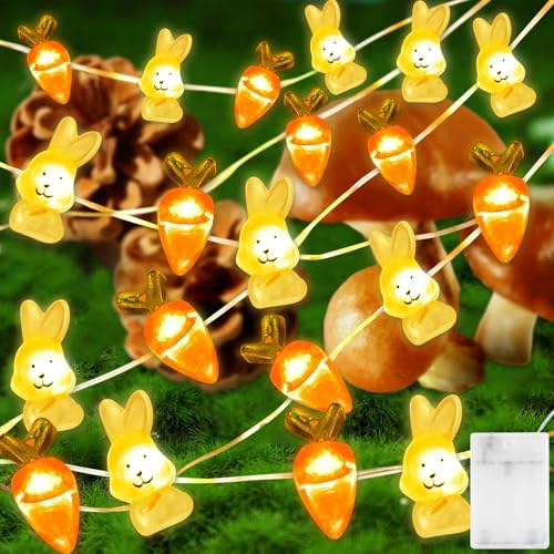 Lichterkette Ostern Batterie,2M 20 LED Hase Karotte Lichterkette,Osterdeko Ostern Lichterkette Außen Innen,Bunny Karotte Led Osterbeleuchtung,Osterdekoration Lichterkette,Ostern Deko Led Lichterkette von TaimeiMao