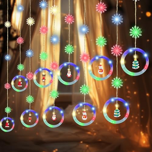 Lichterkettenvorhang Weihnachtsdeko,Weihnachtsbaum Lichtervorhang,Lichterkettenvorhang mit Weihnachtsschmuck,300*53 cm - 8 Modi USB -für Weihnachten, Innen- und Außenbereich [Energieklasse F] (bunt) von TaimeiMao