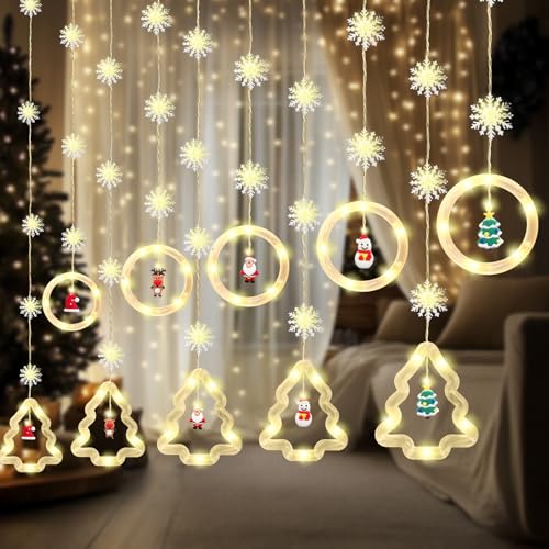 Lichterkettenvorhang Weihnachtsdeko,Weihnachtsbaum Lichtervorhang,Lichterkettenvorhang mit Weihnachtsschmuck,300*53 cm - 8 Modi USB -für Weihnachten, Innen- und Außenbereich [Energieklasse F] von TaimeiMao