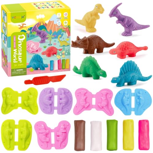 12 Stück Knete Zubehör Knetwerkzeug,Dinosaurier Playdoh Knete ab 2 3 4 Jahre mit Bunt Modelliermasse,Bastelset Kinder DIY Kunsthandwerk,Intelligente Geschenk für Kinder Jungen Mädchen von TaimeiMao