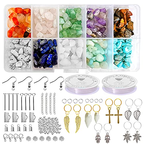 450 Stück DIY Schmuckset,10 Farben Edelsteine mit Loch,Naturform Perlen,Gemstone Chips Beads,Edelsteinperlen Naturform Perlen,Amethyst Rosenquarz Mondstein,Edelsteinperlen von TaimeiMao