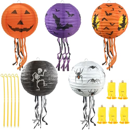 TaimeiMao 5 Stück Halloween Laterne, fledermäuse GeistLaterne, kürbisse papierlampions,Faltbare Halloween Kürbis Papierlaterne, Ideal für Outdoor, Junge Mädchen Sankt Martin Dekoration Laternen von TaimeiMao