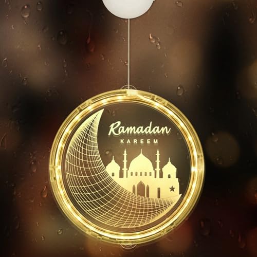 TaimeiMao Eid Ramadan Lichterkette,Ramadan Dekorative Fenster Lichter,Mond Stern Hängende Lichter mit Saugnapf Tragbar,Mubarak Lampe für Outdoor Indoor von TaimeiMao