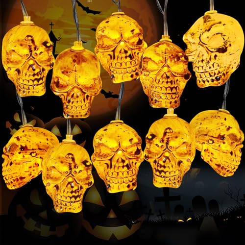 TaimeiMao Halloween Deko Licht,Schädel Licht 300cm mit 20 LEDs,Halloween Schädel Lichterkette,Batteriebetriebene,Halloween Deko Garten,Halloween Beleuchtung Aussen & Innen von TaimeiMao