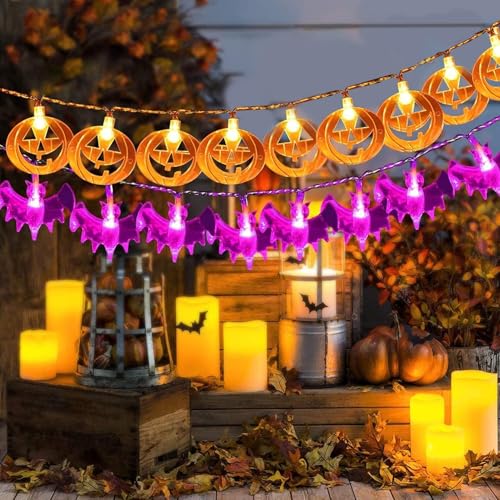 TaimeiMao Halloween Lichterkette,300cm *20 LEDs KüRbis und Fledermaus Halloween Lichter,LED Kürbis Lichterkette,Halloween Kürbis Deko Lichterkette, LED Fledermaus Lichter für Halloween Party Deko von TaimeiMao