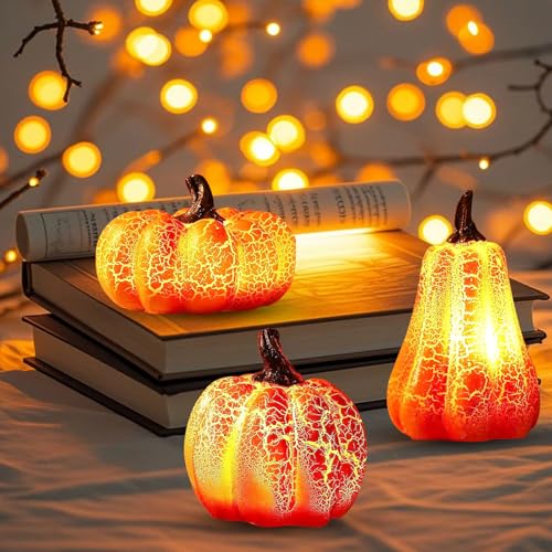 TaimeiMao Herbstdeko Kürbis Deko mit LED Licht 3 Stück, Herbstdeko Kürbis Laterne, Tragbare Kürbis Led, Halloween Deko Kürbis LED, Kürbis LED für Tischdeko, Halloween Thanksgiving Deko von TaimeiMao