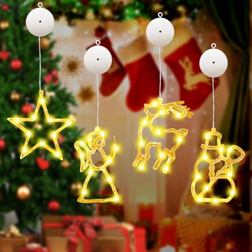 TaimeiMao LED Weihnachtsbeleuchtung 4er Set,Weihnachtsdeko Sucker Lampe,Fenster Deko LED Saugnapf Weihnachten Lichter,LED Vorhang Lichter,Saugnapf Lichterkette Weihnachten (4A-HB) von TaimeiMao