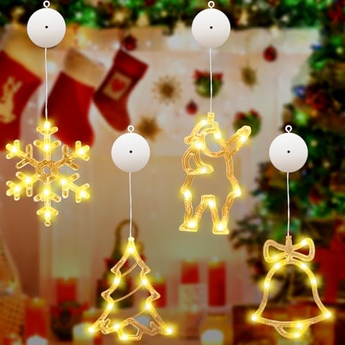 TaimeiMao LED Weihnachtsbeleuchtung 4er Set,Weihnachtsdeko Sucker Lampe,Fenster Deko LED Saugnapf Weihnachten Lichter,LED Vorhang Lichter,Saugnapf Lichterkette Weihnachten (4B-HB) von TaimeiMao