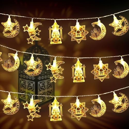 TaimeiMao Ramadan Lichterkette,3M 20 Muslim Eid LED String,Mond Stern Lichterketten,Ramadan Dekoration Fee Licht für Festival,5 Muster,زينة رمضان كريم von TaimeiMao