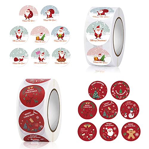 TaimeiMao Rolle Weihnachtsaufkleber 1000 Stück,Rund Etiketten Merry Christmas Sticker,Geschenk Aufkleber,Selbstgemacht Aufkleber Label,Sticker Etiketten/Umschlag/Geschenktüten/Papiertüten von TaimeiMao