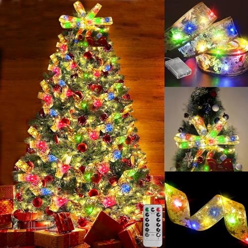 TaimeiMao Weihnachtsband Lichter,5 M 50 LED Glänzende Band Lichterkette,Weihnachtsband Lichterkette,Weihnachtsbaum Band für Innen/Außen,Weihnachtsbaumschmuck,Weihnachtsbaum Party Urlaub Deko von TaimeiMao