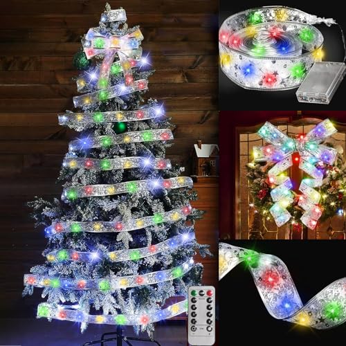 TaimeiMao Weihnachtsband Lichter,5 M 50 LED Glänzende Band Lichterkette,Weihnachtsband Lichterkette,Weihnachtsbaum Band für Innen/Außen,Weihnachtsbaumschmuck,Weihnachtsbaum Party Urlaub Deko von TaimeiMao