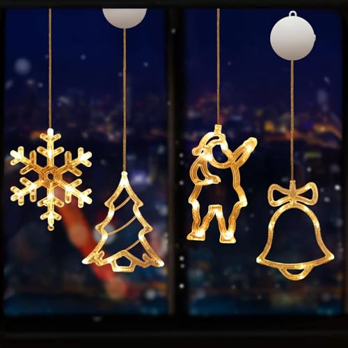 TaimeiMao Weihnachtsdeko Sucker Lampe,LED Saugnapf Fensterlicht,Weihnachtsbeleuchtung Fenster, 4 LED Lichterkette mit Weihnachtsmotiven,Lichtervorhang Lichter Weihnachtsbeleuchtung von TaimeiMao