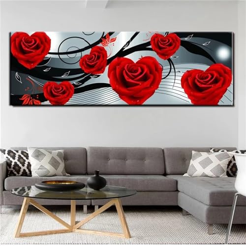 5D DIY Diamond Painting Sets für Erwachsene, Diamant Kunst Painting Full Set Crystal Rhinestone Diamant Painting für Home Wall Décor Büro Dekoration 90x270cm (Rote Rosen) von Tainrun